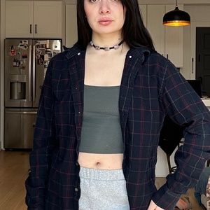 Untuckit Navy Check Plaid 100% Cotton Button Down Flannel Shirt